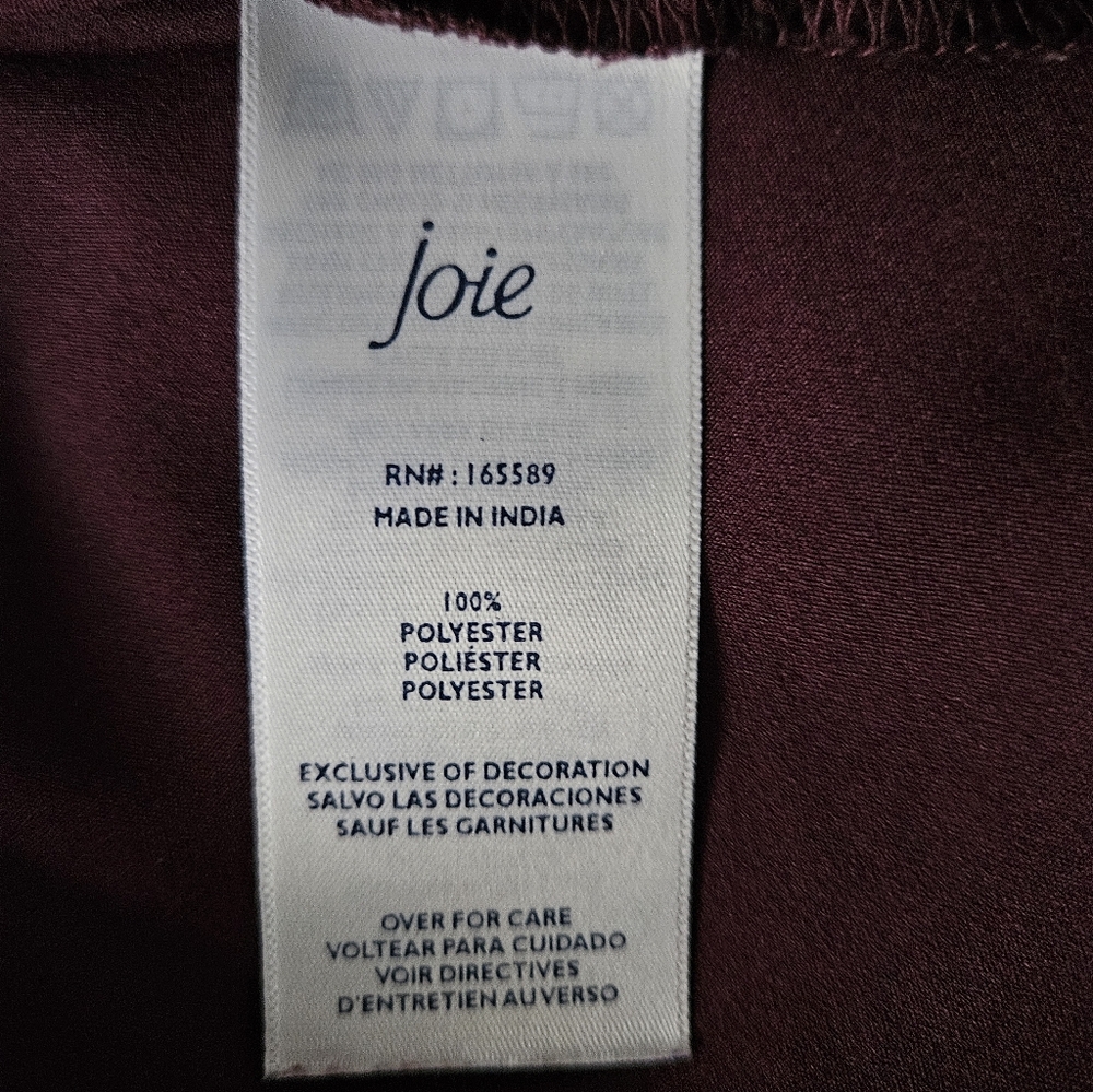 JOIE Long Sleeve Smocked High Neck Sheer Layered Wine Blouse | SZ M - Picture 10 of 10